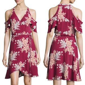 Privacy Please Maroon Floral Delta Wrap Dress Sz S NWT